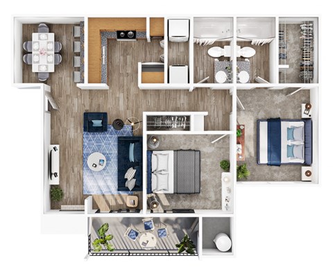 a 2 bedroom floor plan with a bathroom and a living room